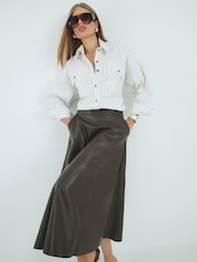 River Island Green Faux Leather Midi Skirt - Image 1 of 4