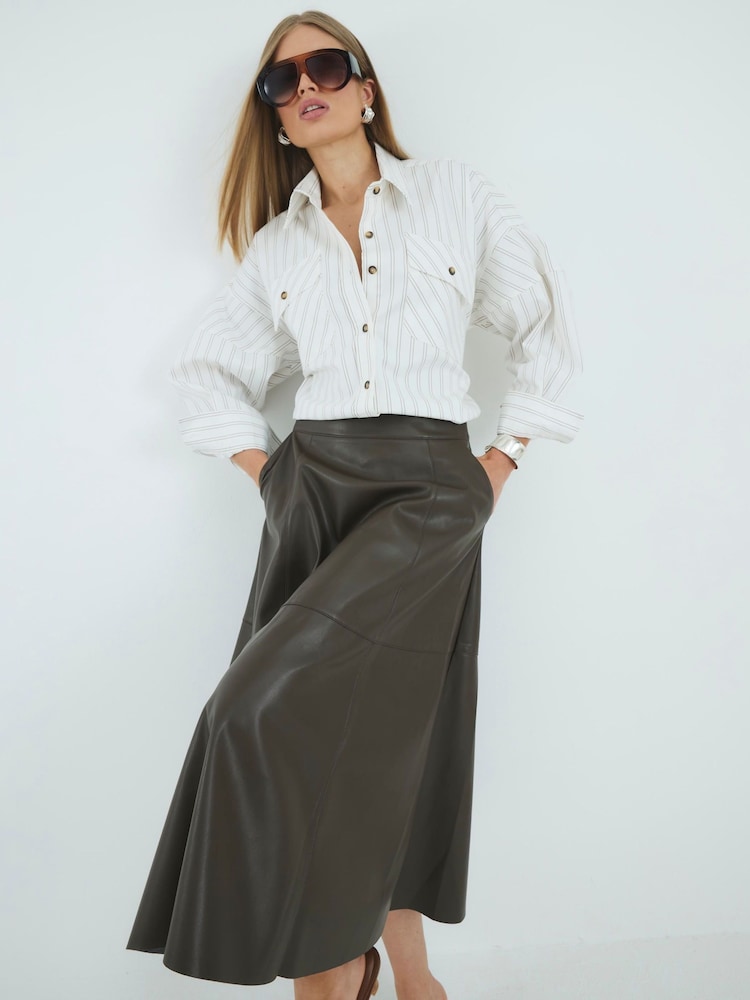 River Island Green Faux Leather Midi Skirt - Image 1 of 4