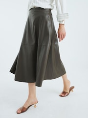 River Island Green Faux Leather Midi Skirt - Image 2 of 4
