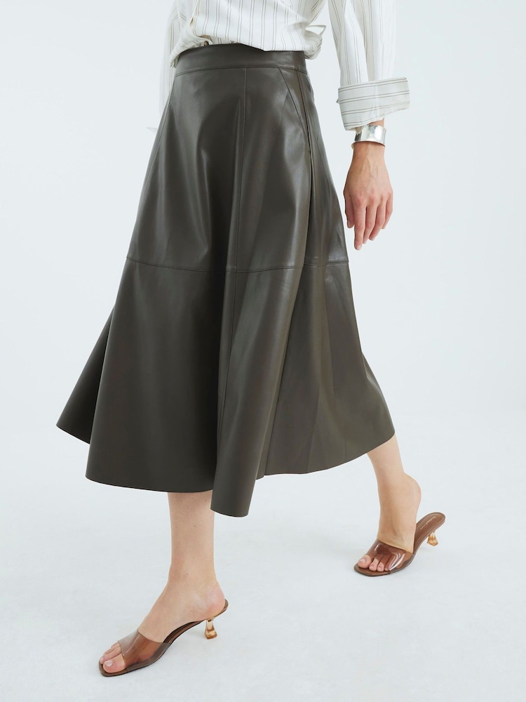 River Island Green Faux Leather Midi Skirt - Image 2 of 4