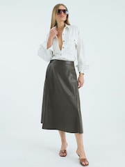 River Island Green Faux Leather Midi Skirt - Image 3 of 4