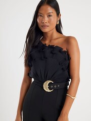 River Island Black Petite 3D Trim One Shoulder Jumpsuit - Image 4 of 4