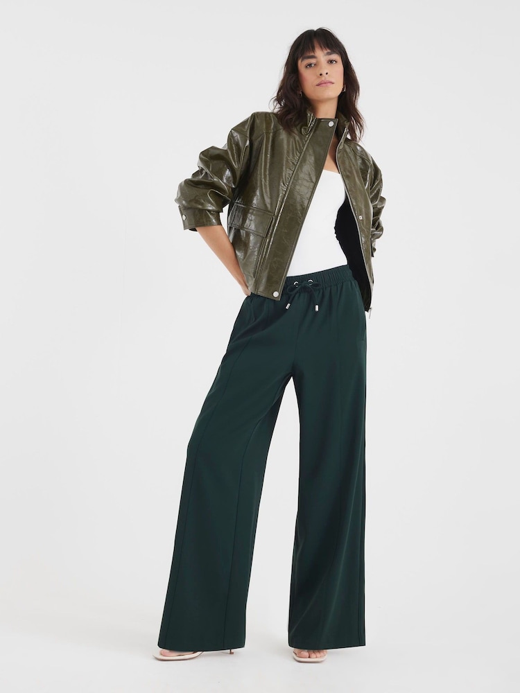River Island Green Side Stripe Wide Leg Joggers - Image 1 of 4