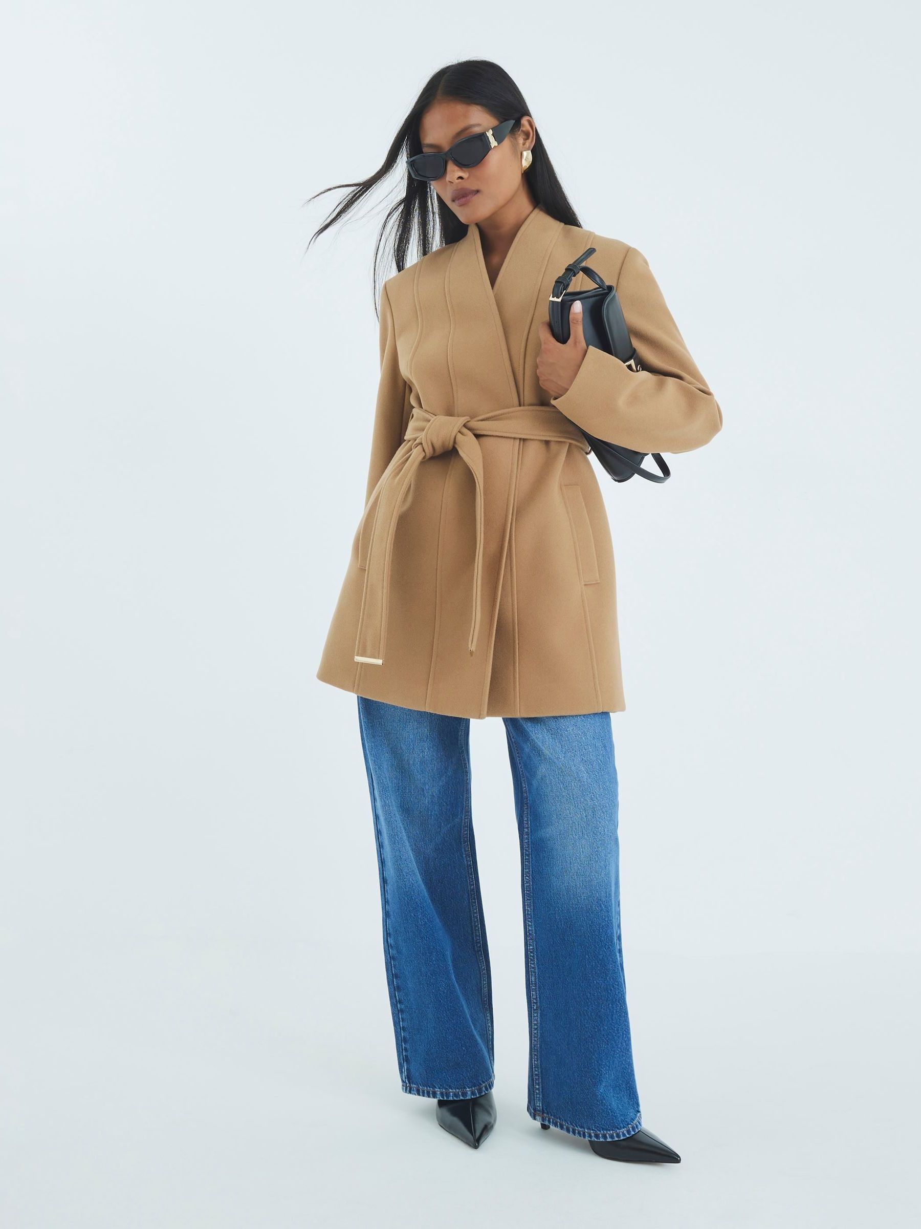 Buy River Island Brown Petite Short Belted Wrap Coat from Next USA