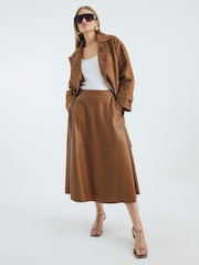 River Island Brown Faux Leather Midi Skirt - Image 1 of 4