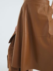 River Island Brown Faux Leather Midi Skirt - Image 4 of 4