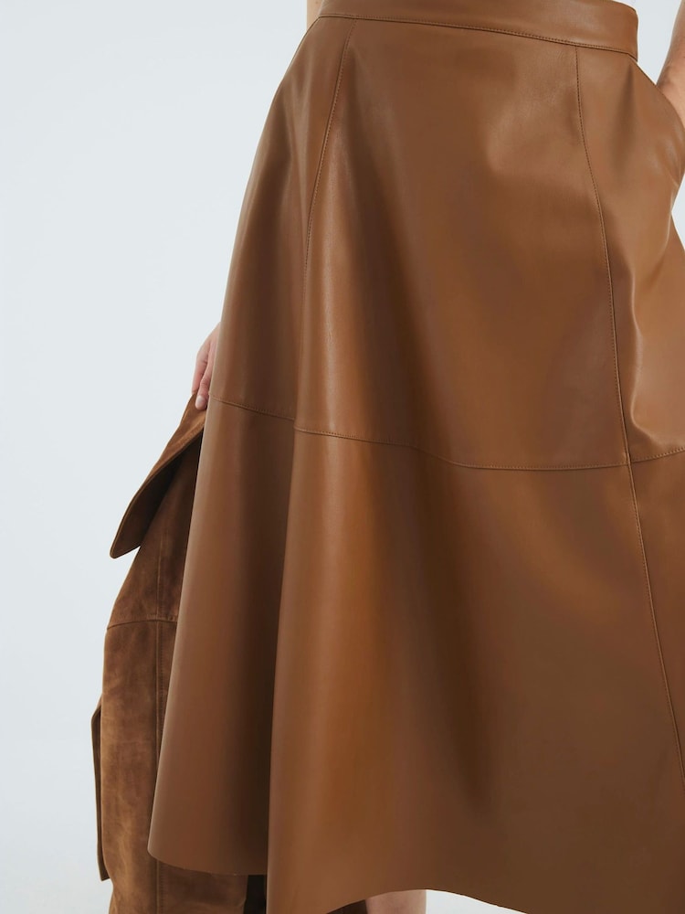 River Island Brown Faux Leather Midi Skirt - Image 4 of 4