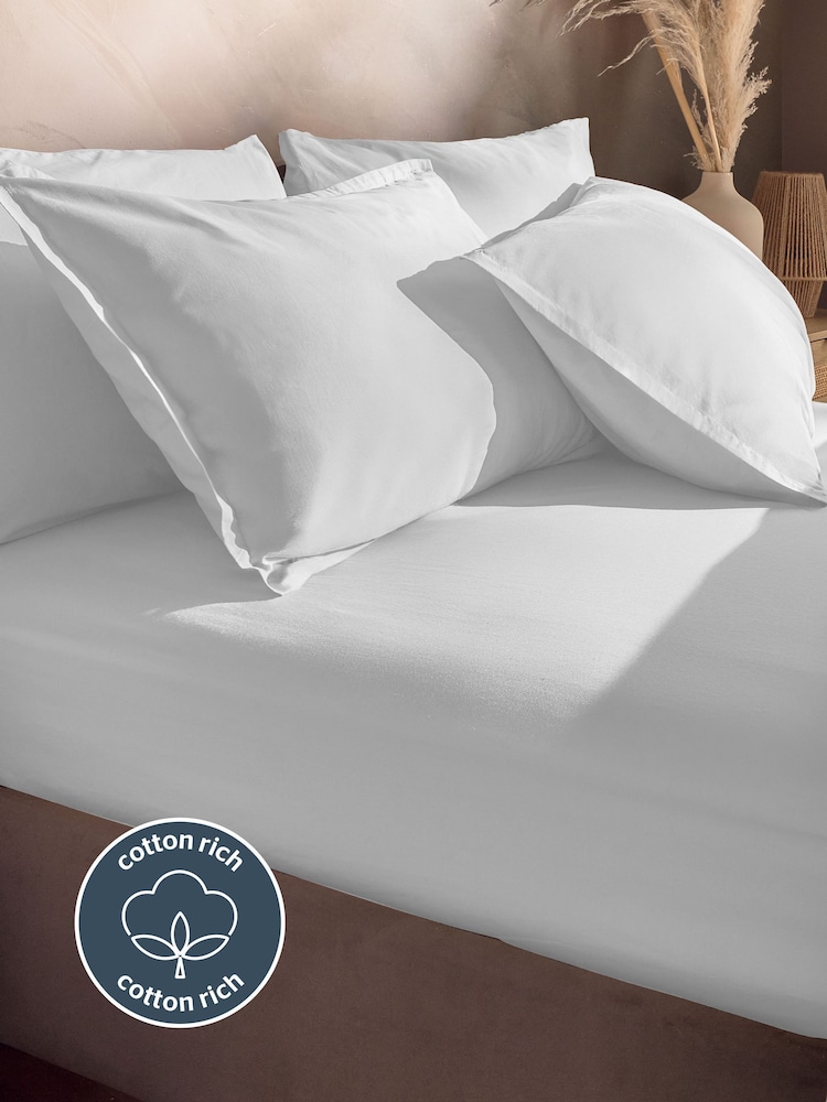 Silentnight White Cotton Rich T180 Washed Fitted Sheet - Image 2 of 6
