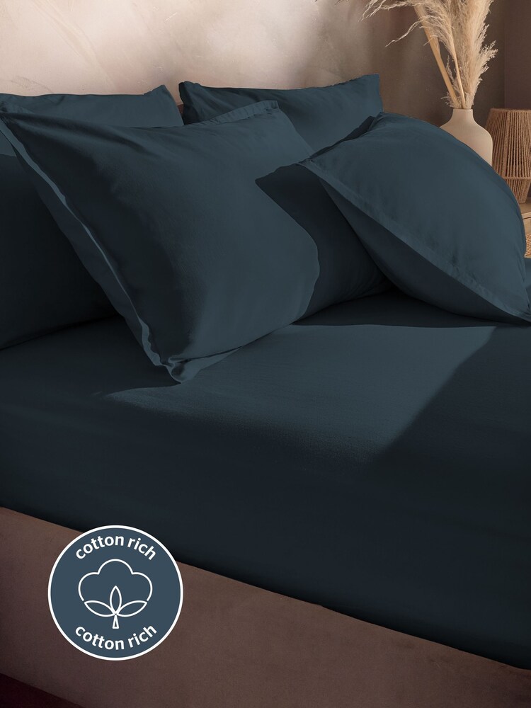 Silentnight Indigo Cotton Rich T180 Washed Fitted Sheet - Image 2 of 6