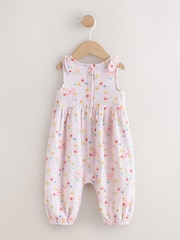 Roz floral - Salopetă muselină cu picioare lungi pentru bebeluși (0luni-3ani) - Imaginea 2 din 7
