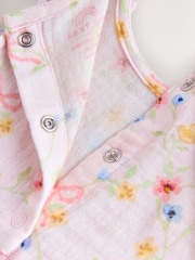 Roz floral - Salopetă muselină cu picioare lungi pentru bebeluși (0luni-3ani) - Imaginea 5 din 7
