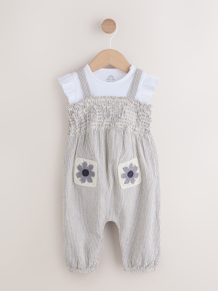 Black/White Stripe Baby Dungarees and Bodysuit Set 2 Piece (0mths-2yrs) - Image 1 of 7 Black/White Stripe Baby Dungarees and Bodysuit Set 2 Piece (0mths-2yrs) - Image 1 of 7