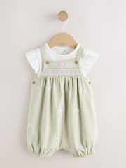 Verde salvie cu broderie - Set salopetă din denim și body pentru bebeluși 2 piese (0luni -2ani) - Imaginea 1 din 10