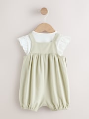 Verde salvie cu broderie - Set salopetă din denim și body pentru bebeluși 2 piese (0luni -2ani) - Imaginea 2 din 10