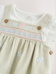 Verde salvie cu broderie - Set salopetă din denim și body pentru bebeluși 2 piese (0luni -2ani) - Imaginea 5 din 10