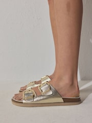 Gold Leather Standard Fit Double Strap Footbed Sandals - Image 1 of 4