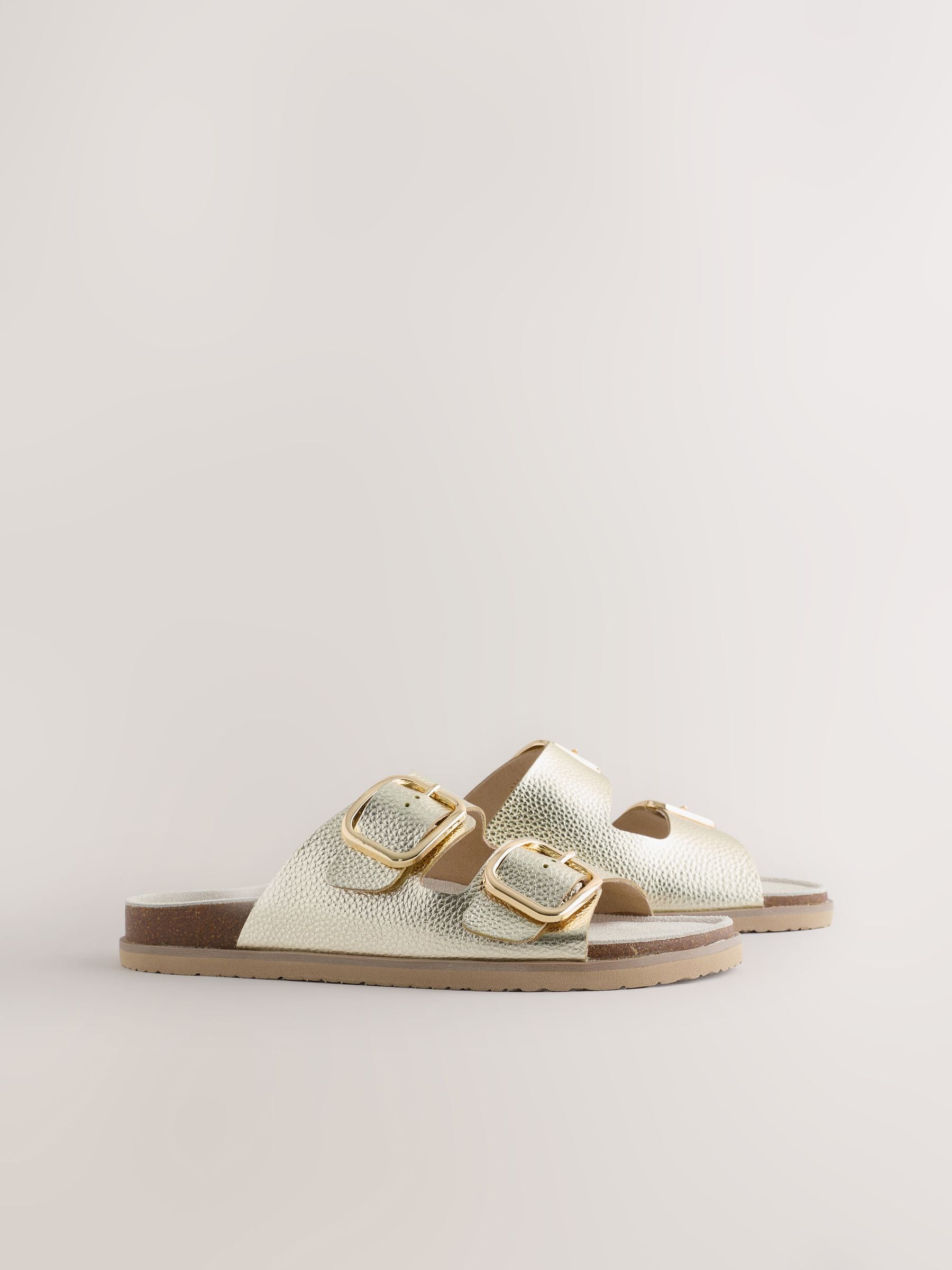 Buy Gold Leather Standard Fit Double Strap Footbed Sandals from