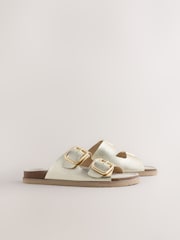 Gold Leather Standard Fit Double Strap Footbed Sandals - Image 6 of 9
