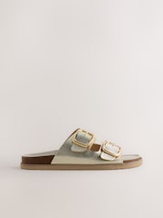 Gold Leather Standard Fit Double Strap Footbed Sandals - Image 7 of 9