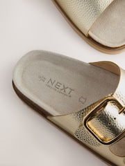 Gold Leather Standard Fit Double Strap Footbed Sandals - Image 8 of 9