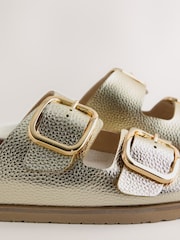 Gold Leather Standard Fit Double Strap Footbed Sandals - Image 9 of 9