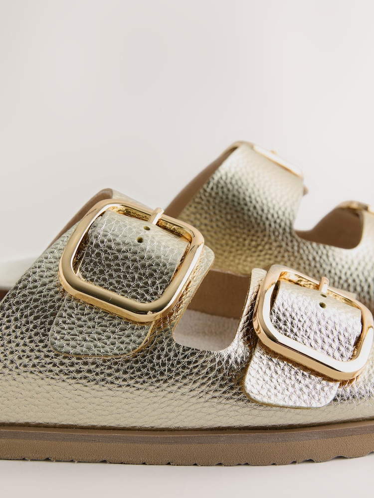 Gold Leather Standard Fit Double Strap Footbed Sandals - Image 9 of 9