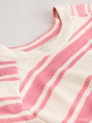 Ecru/Pink Stripe Knitlook Short Sleeve Crew Neck Top - Image 6 of 7
