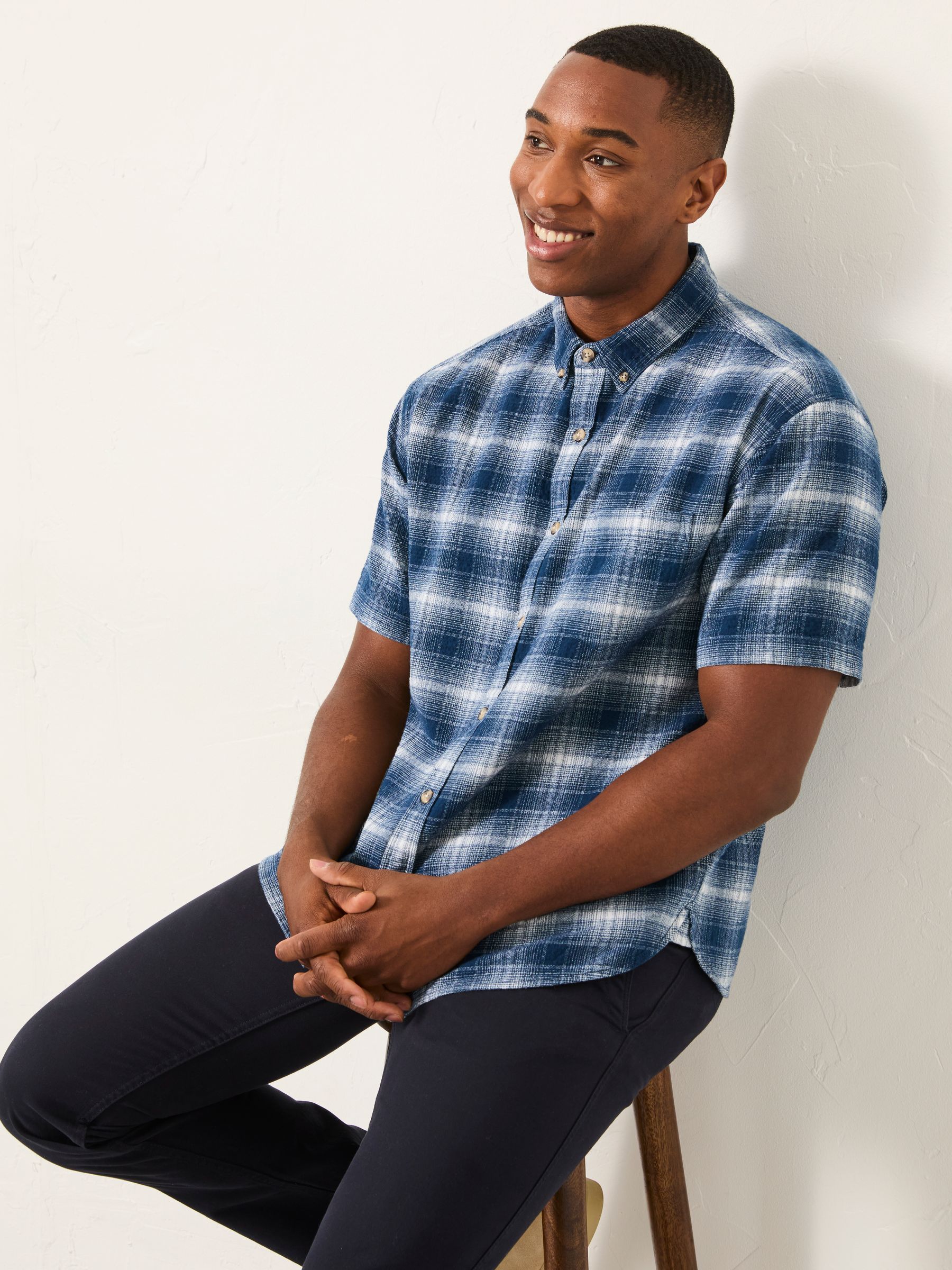 Buy FatFace Morley Blue Short Sleeve Relaxed Fit Check Shirt from