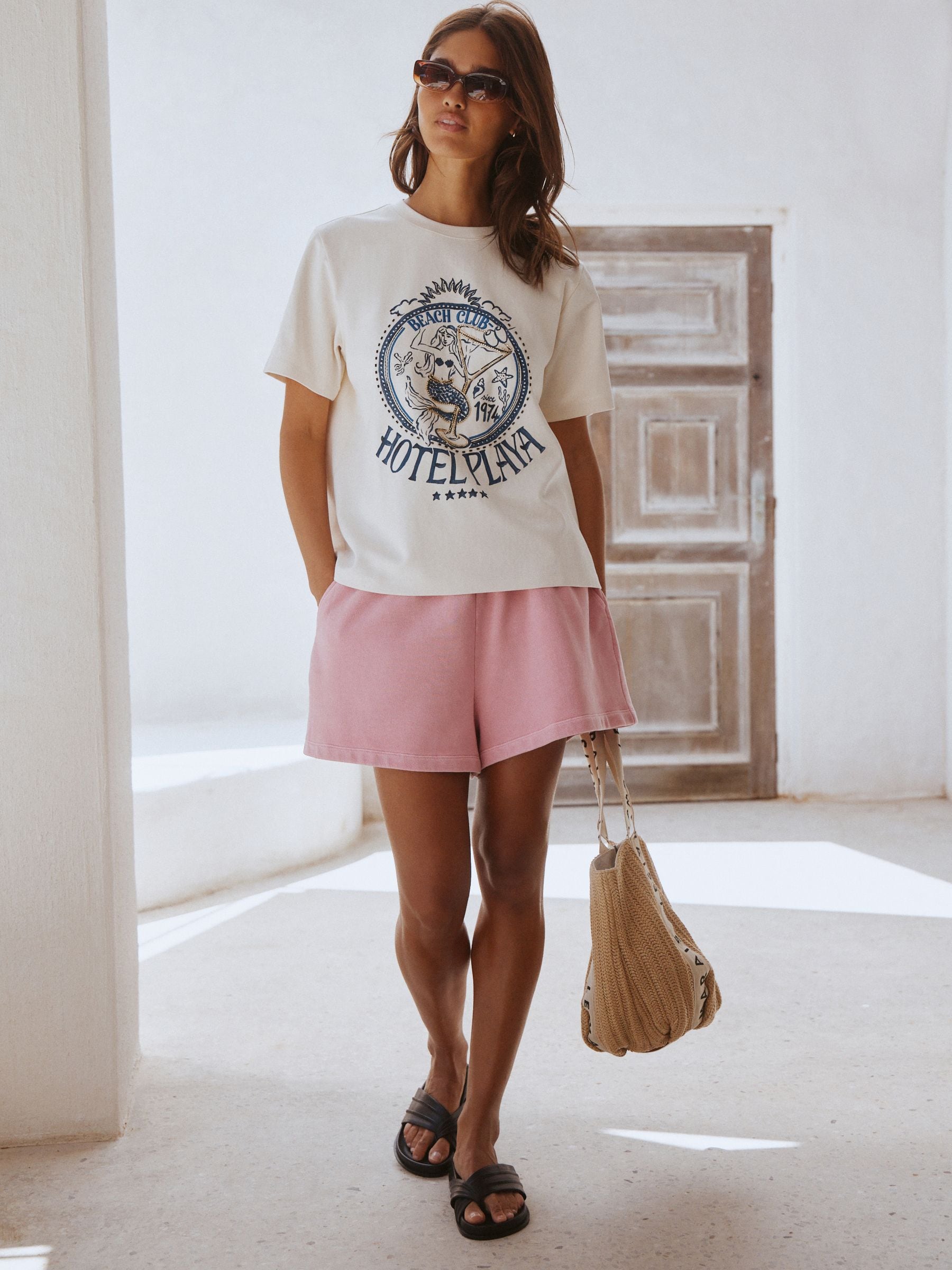 Buy White/Blue Mermaid Embroidered Graphic Short Sleeve Crew Neck