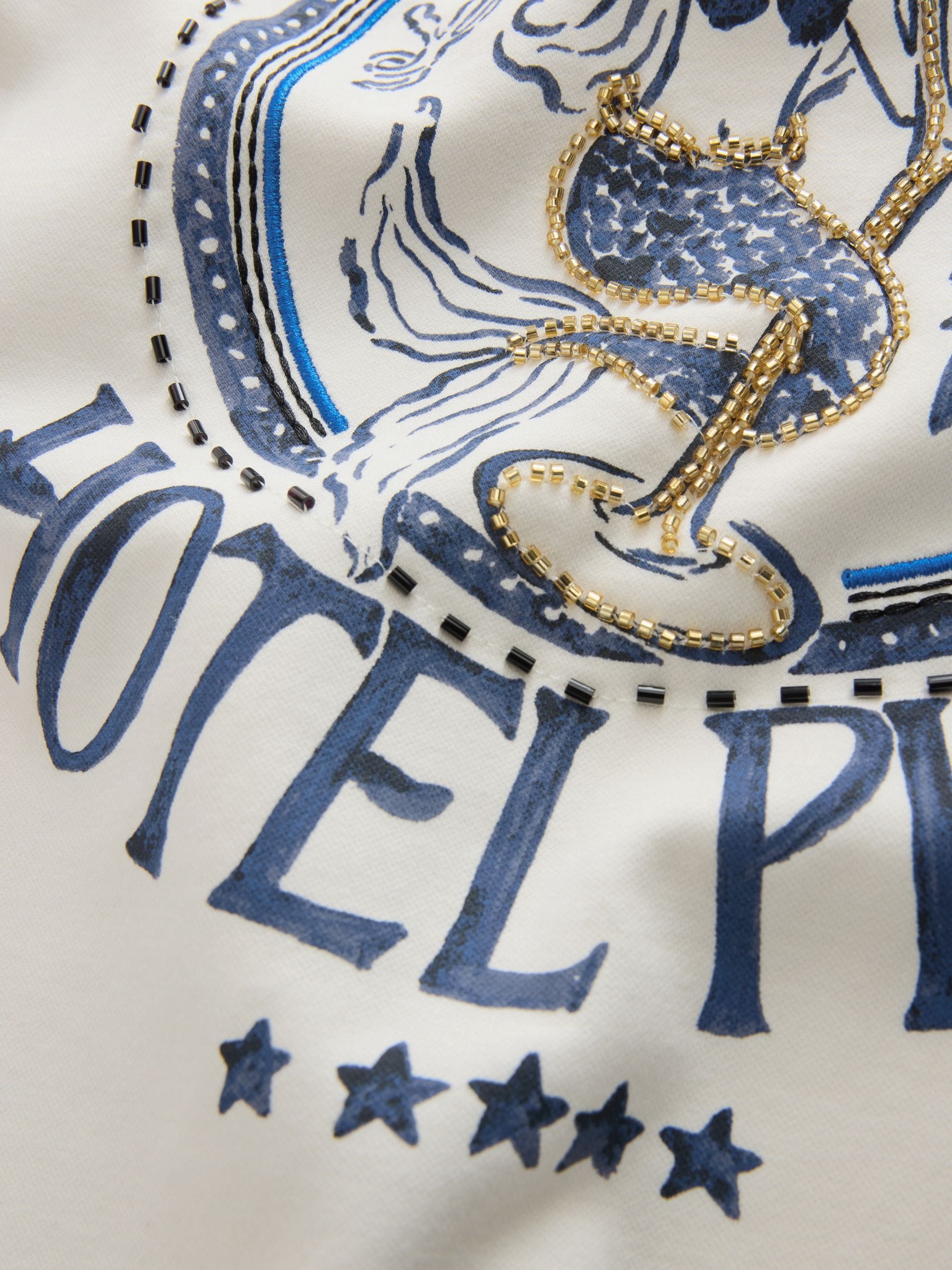 Buy White/Blue Mermaid Embroidered Graphic Short Sleeve Crew Neck