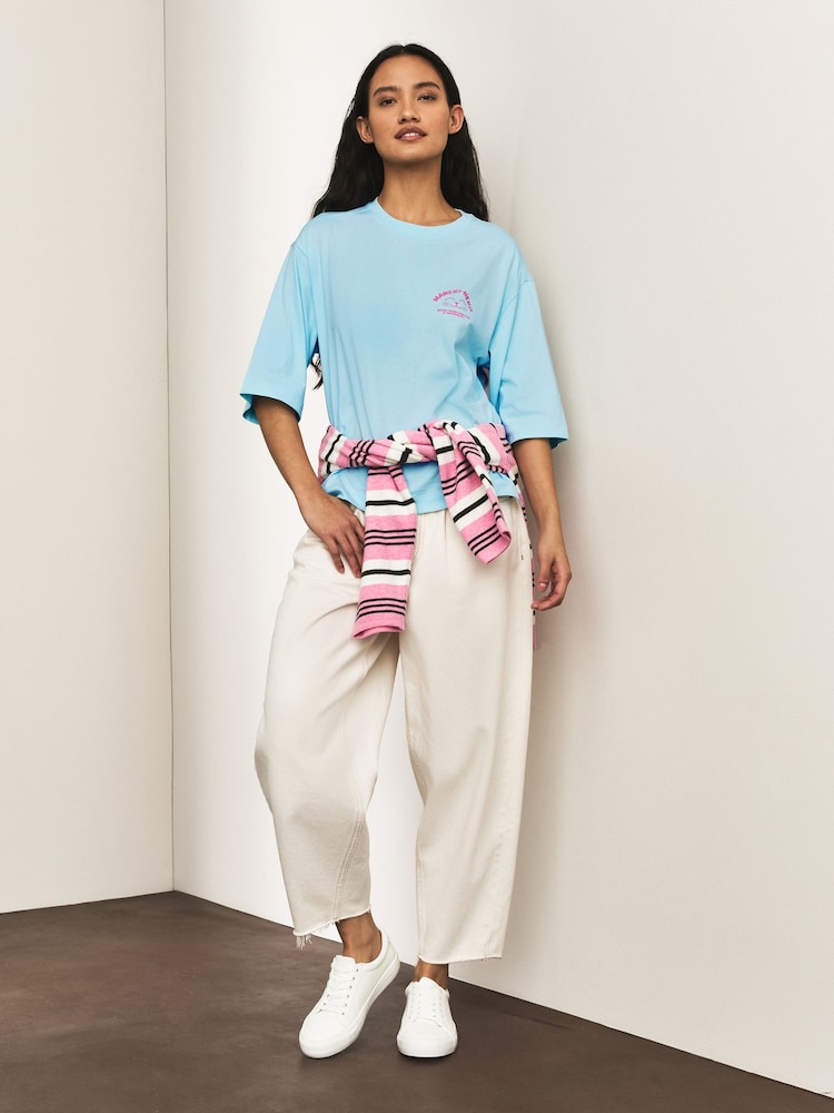 Aqua Blue Graphic Lucky Cat Short Sleeve Crew Neck T-Shirt - Image 2 of 9