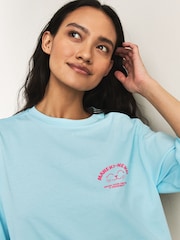 Aqua Blue Graphic Lucky Cat Short Sleeve Crew Neck T-Shirt - Image 4 of 9