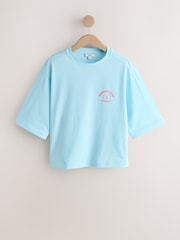 Aqua Blue Graphic Lucky Cat Short Sleeve Crew Neck T-Shirt - Image 5 of 9