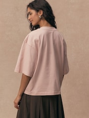 粉红色 - 刺绣图案圆领T恤 - 8的图像5｝