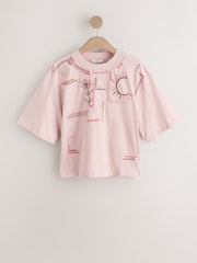 粉红色 - 刺绣图案圆领T恤 - 8的图像6｝