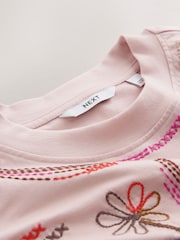 粉红色 - 刺绣图案圆领T恤 - 8的图像8｝