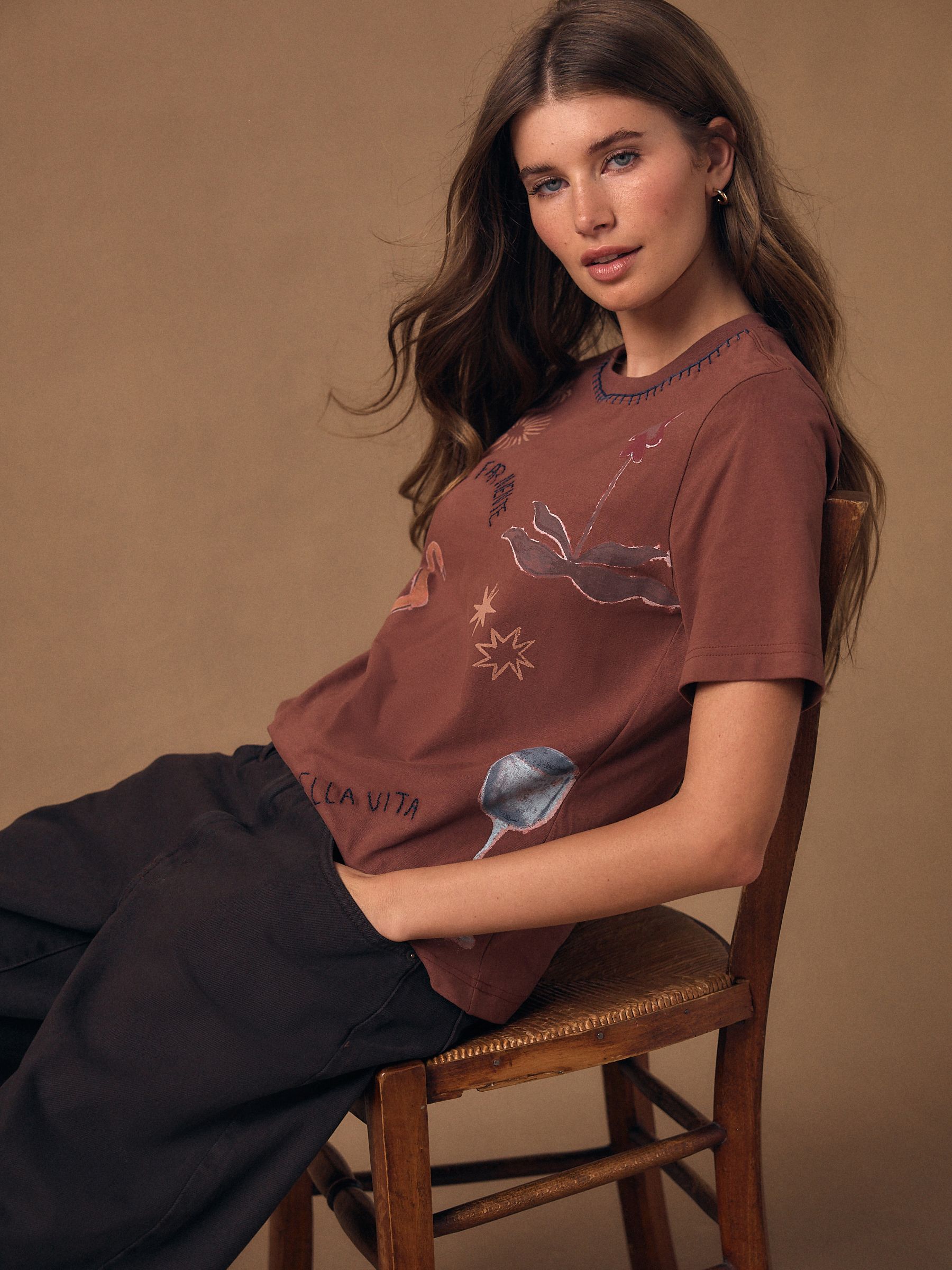 Buy Brown Embroidered Graphic Short Sleeve T-Shirt from the Next