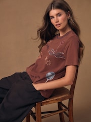 Brown Embroidered Graphic Short Sleeve T-Shirt - Image 1 of 8