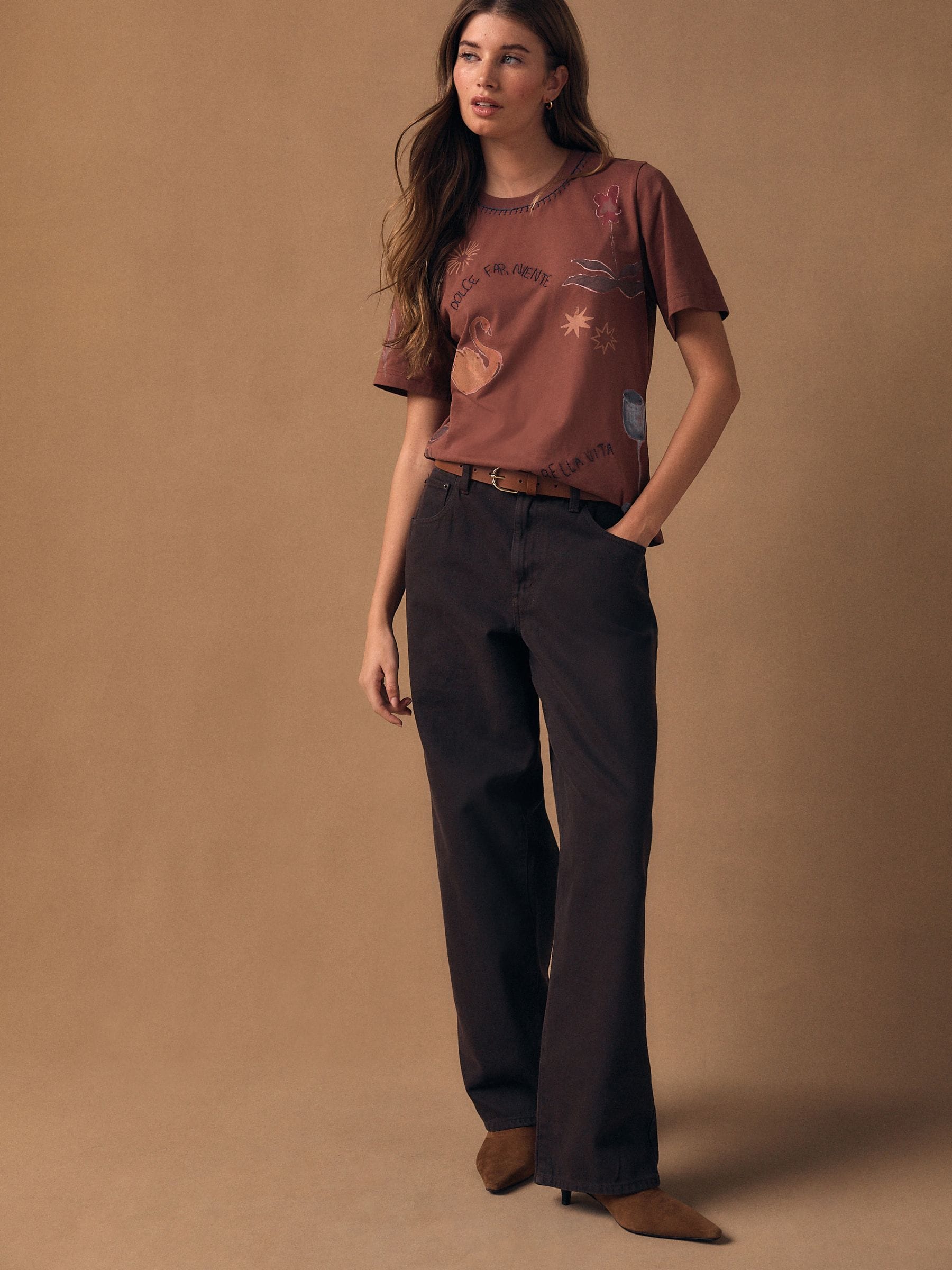 Buy Brown Embroidered Graphic Short Sleeve T-Shirt from the Next