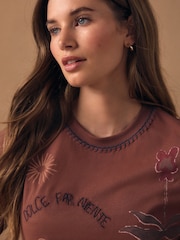 Brown Embroidered Graphic Short Sleeve T-Shirt - Image 5 of 8