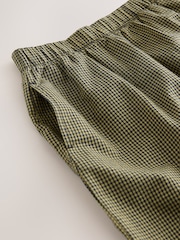 משבצות בצבע ירוק זית - מכנסיים בגזרת חבית עם גומי במותן (גיל 3 עד 16) - תמונה 3 מתוך 4