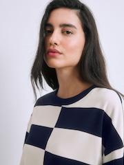 Navy/White Stripe Oversized Relaxed Fit Boxy Heavyweight Crew Neck T-Shirt - Image 5 of 8