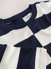 Navy/White Stripe Oversized Relaxed Fit Boxy Heavyweight Crew Neck T-Shirt - Image 8 of 8