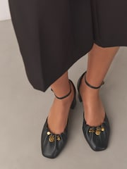 Black Forever Comfort® Leather Two Part Coin Block Heels - Image 3 of 10