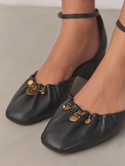 Black Forever Comfort® Leather Two Part Coin Block Heels - Image 6 of 10