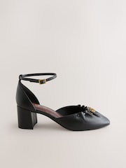 Black Forever Comfort® Leather Two Part Coin Block Heels - Image 7 of 10
