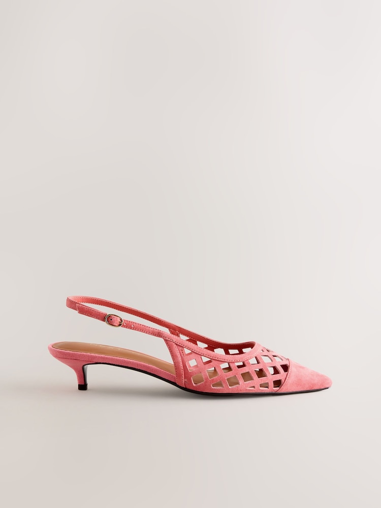 Pink Forever Comfort® Leather Lasercut Slingback Heels - Image 1 of 5
