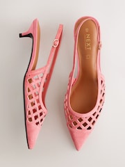 Pink Forever Comfort® Leather Lasercut Slingback Heels - Image 2 of 5