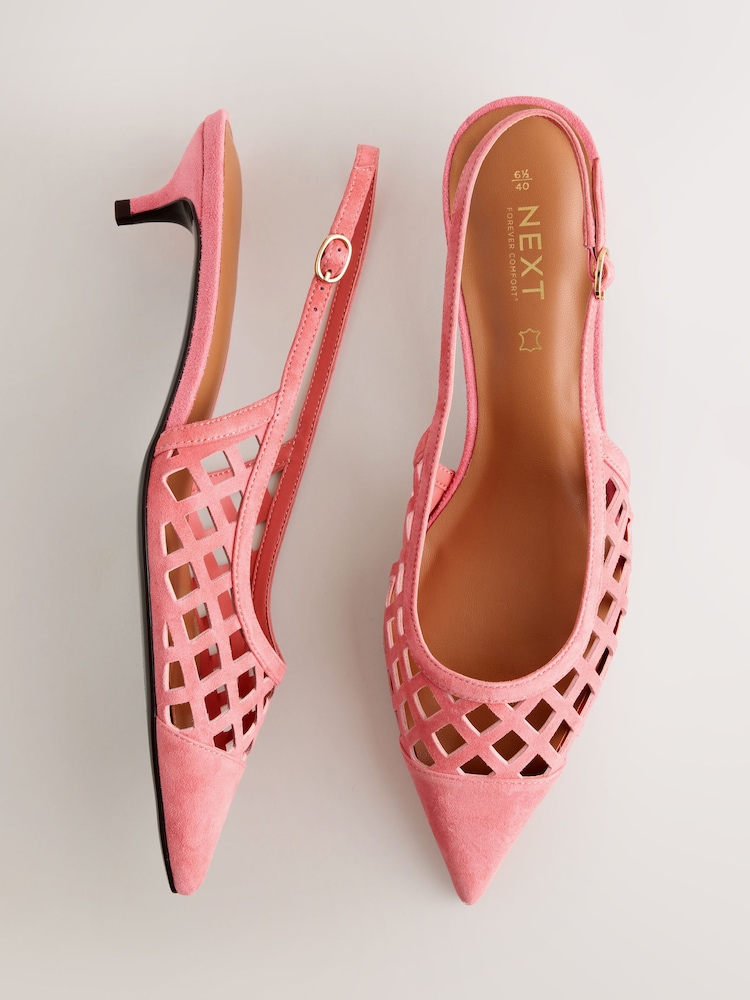 Pink Forever Comfort® Leather Lasercut Slingback Heels - Image 2 of 5
