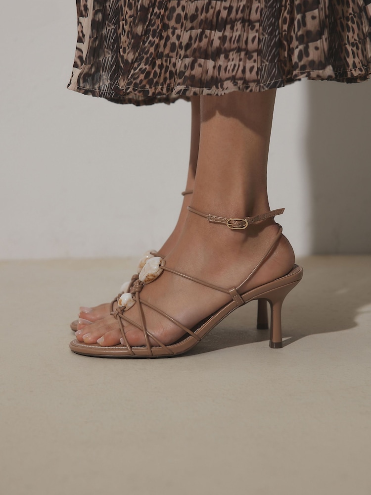 Tan Brown Forever Comfort® Strappy Embellished Heels - Image 2 of 11 Tan Brown Forever Comfort® Strappy Embellished Heels - Image 2 of 11